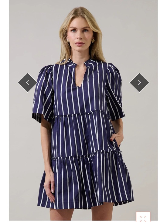 Sugarlips Dresses & Skirts - Sugarlips Navy and White Striped Tiered Mini Dress